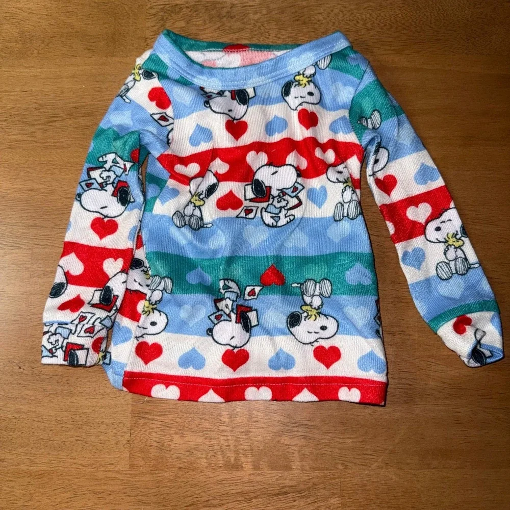 Peanuts Snoopy Woodstock Valentines Pajamas Set 12 Months Hearts Stripes Blue